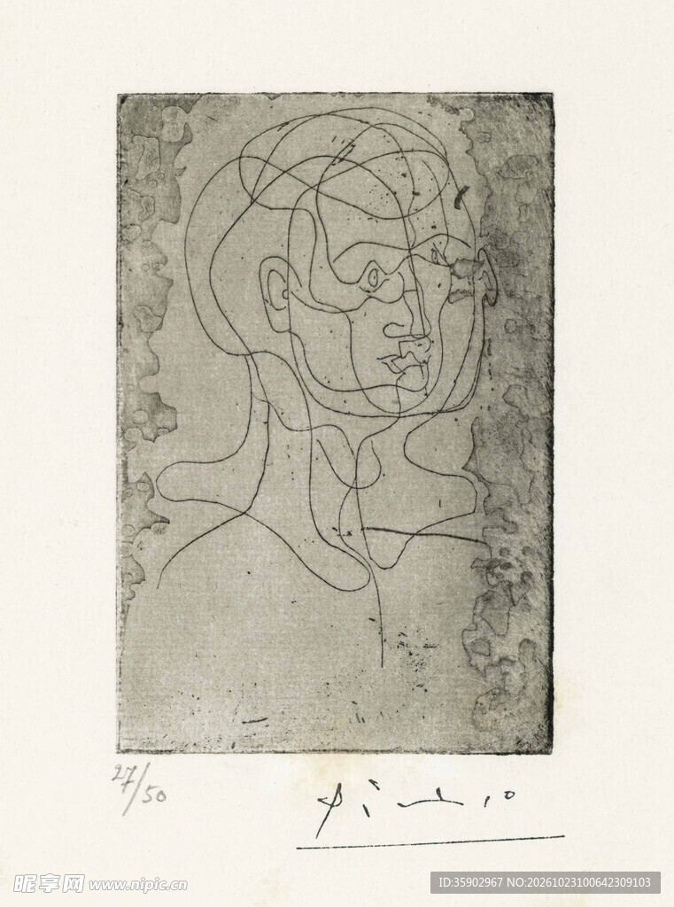 抽象人像线描版画