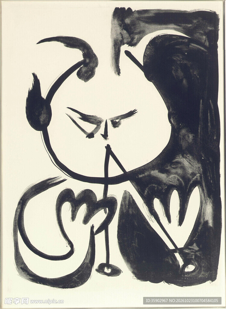 抽象吹笛人物版画
