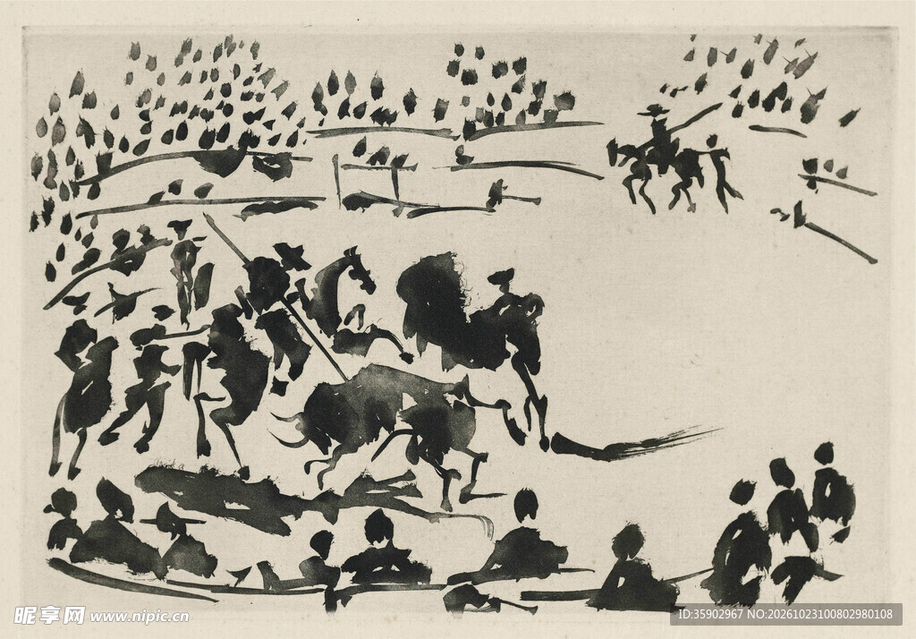 古代乡野农耕劳作图