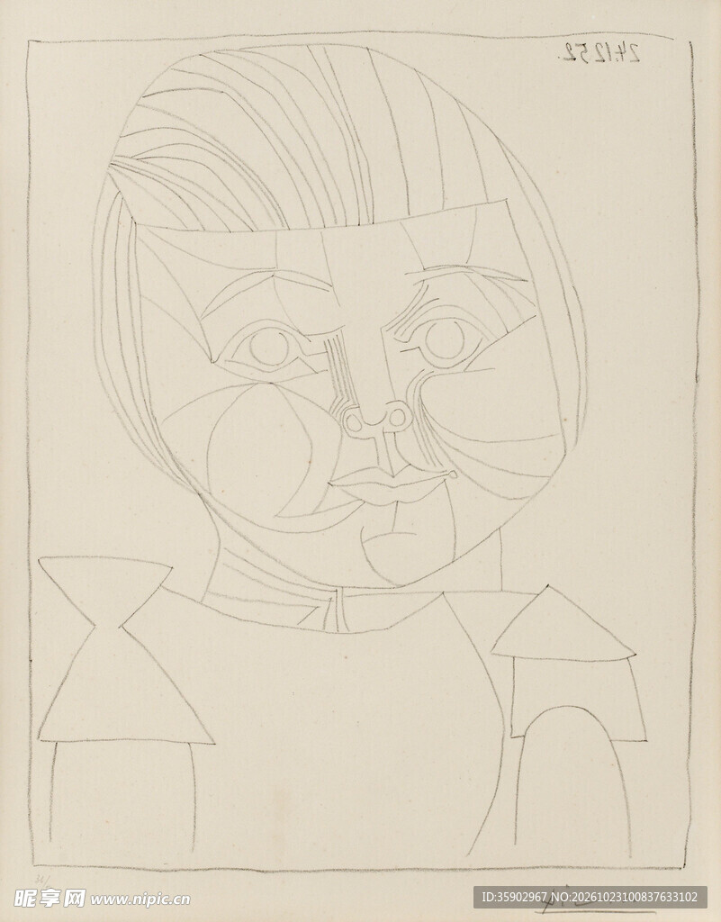 复古人像线描手稿