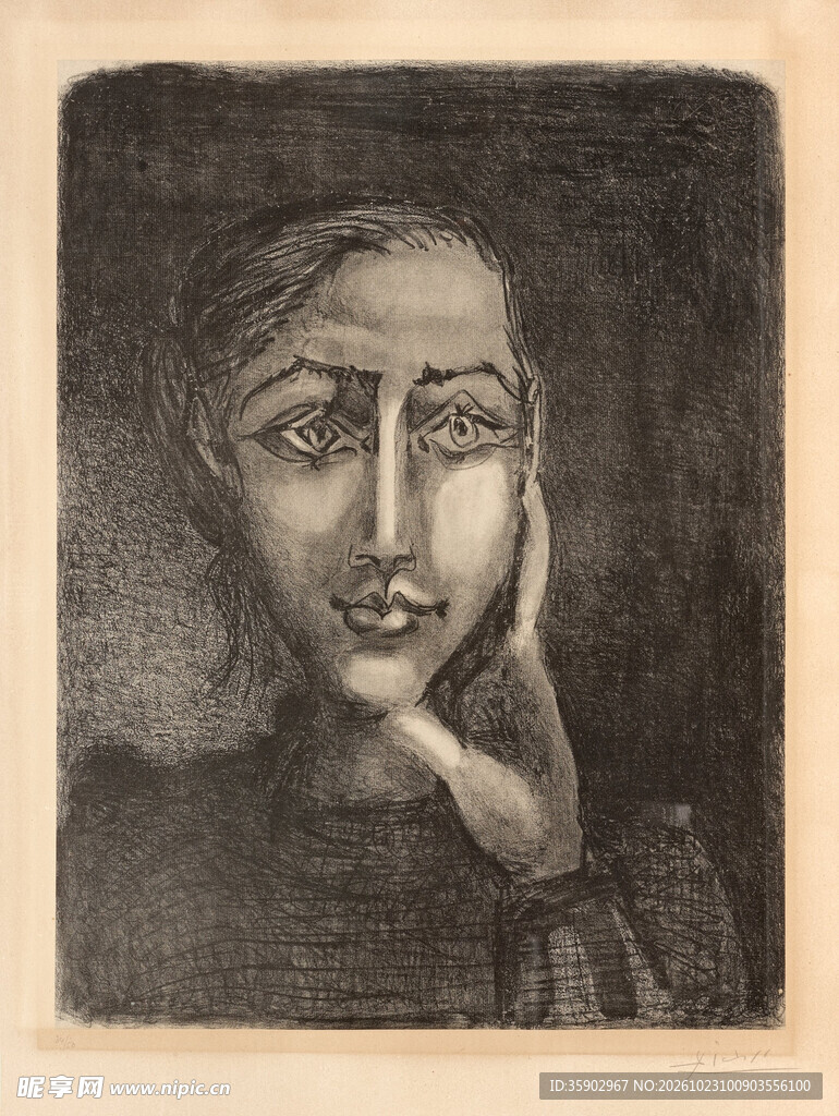 复古女性肖像版画
