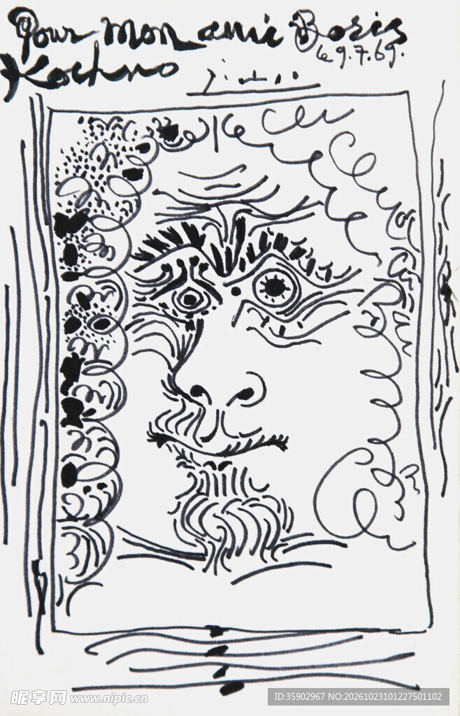 手绘线描人物侧脸肖像
