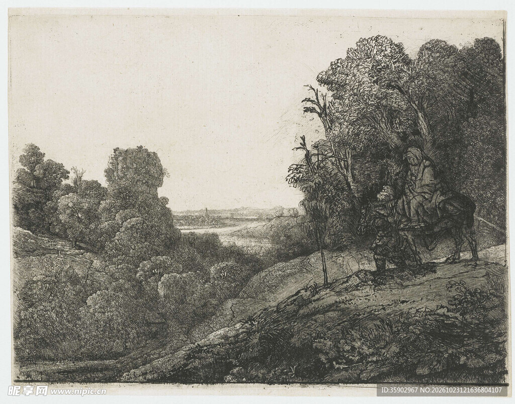 复古郊野风景版画