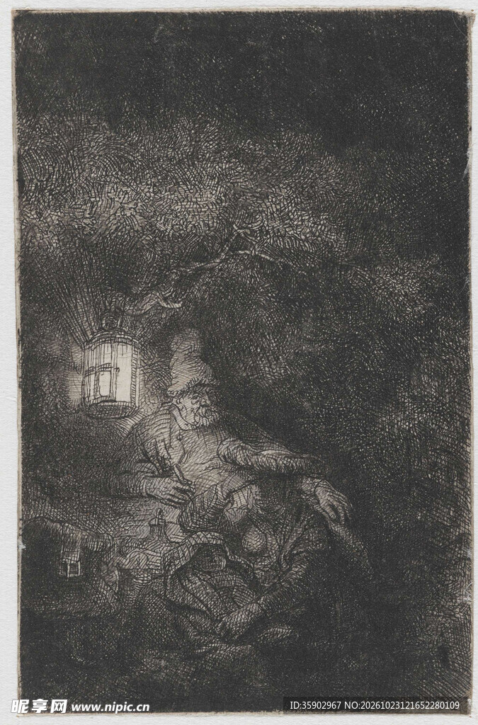 暗调复古街巷夜景版画