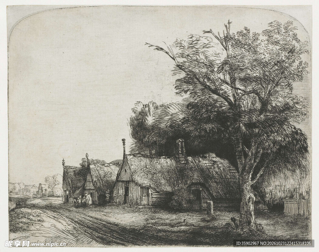 复古乡村风景版画