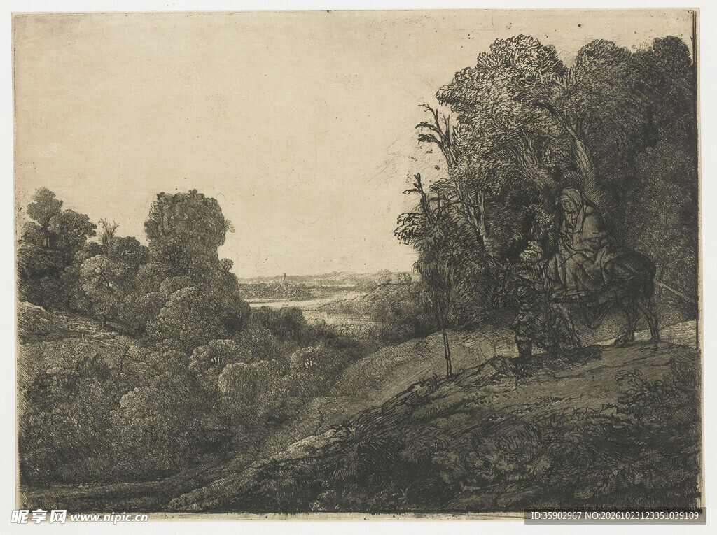 复古郊野风景版画