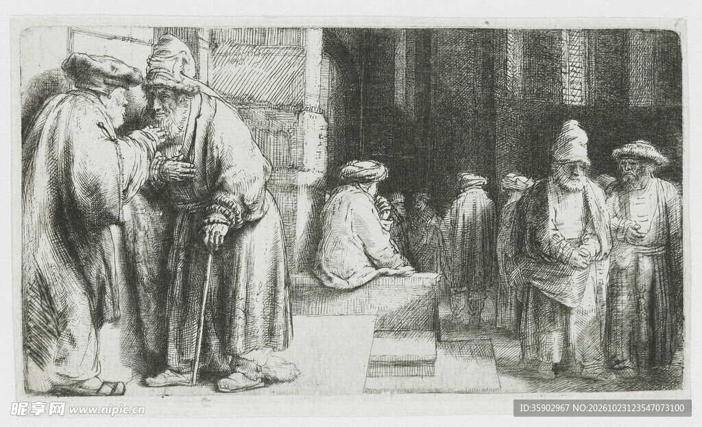 古代人物议事旧版画