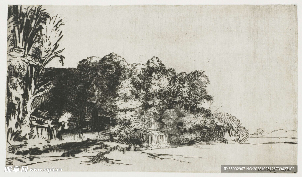 复古素描郊野风景