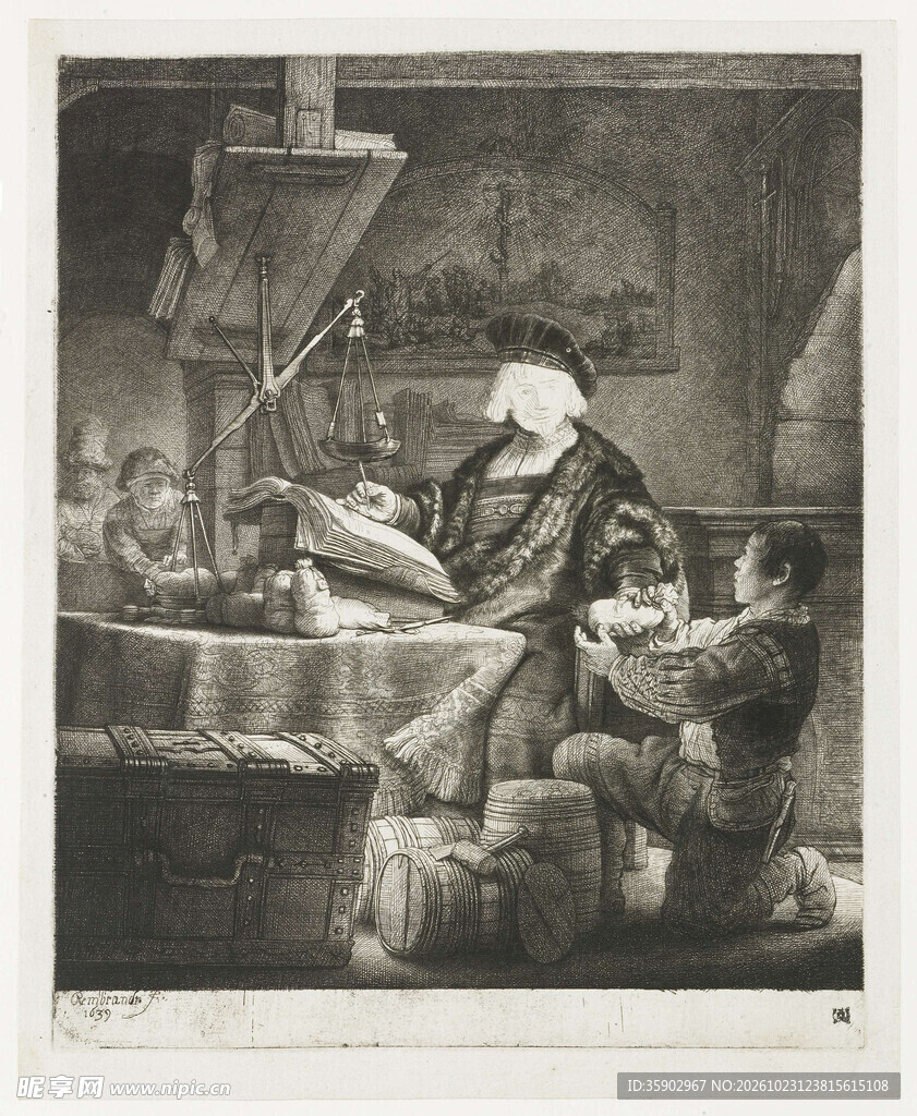 复古版画纺织女工