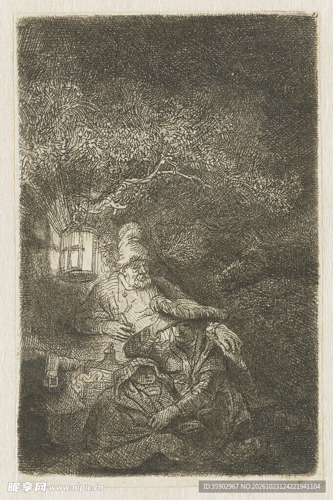复古黑白林间风景版画