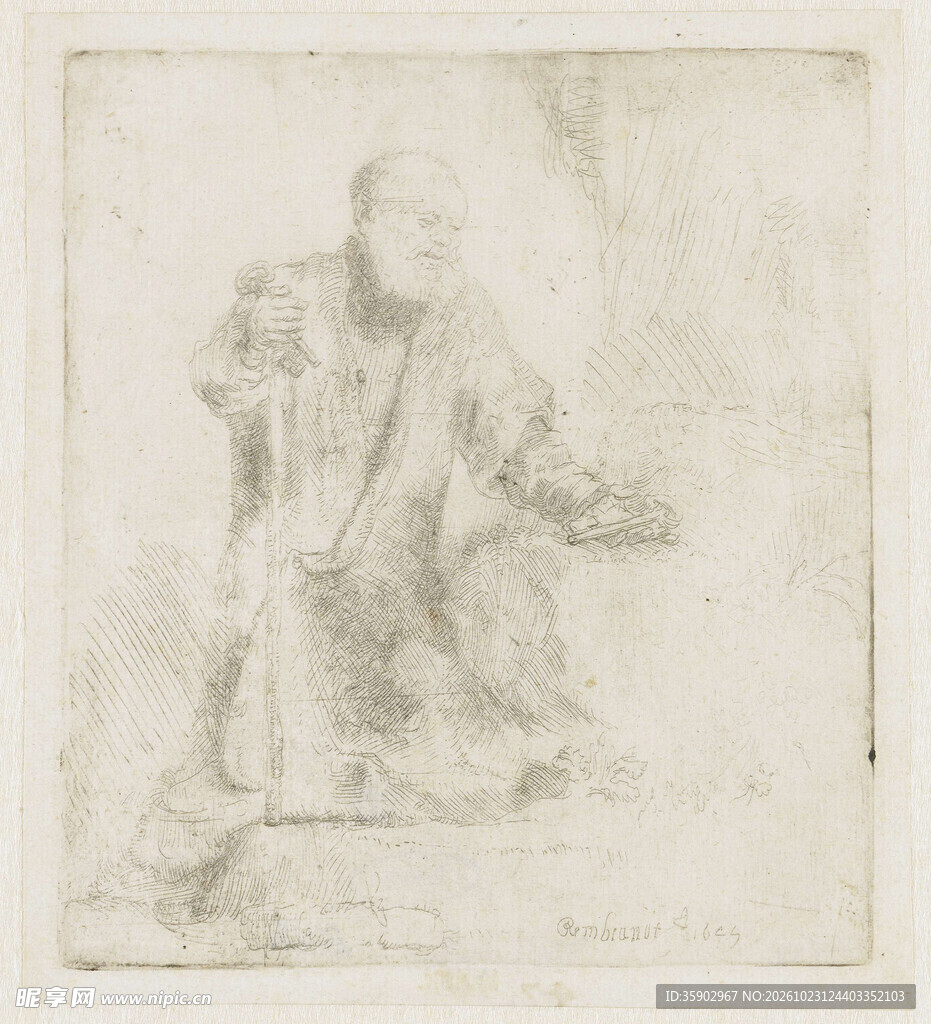复古素描人物坐像