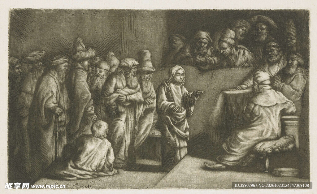 古典议事群像版画