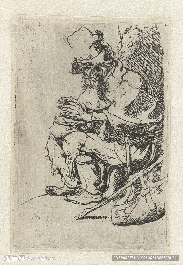 复古人物素描版画