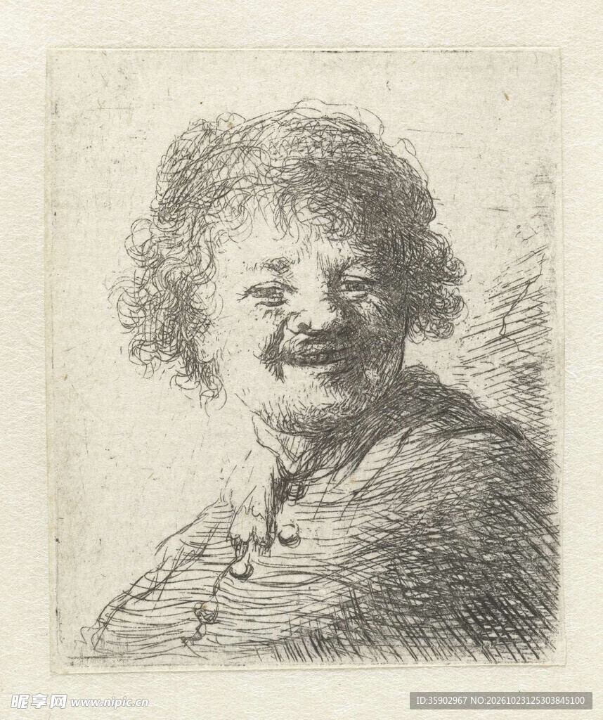 复古素描微笑男子肖像