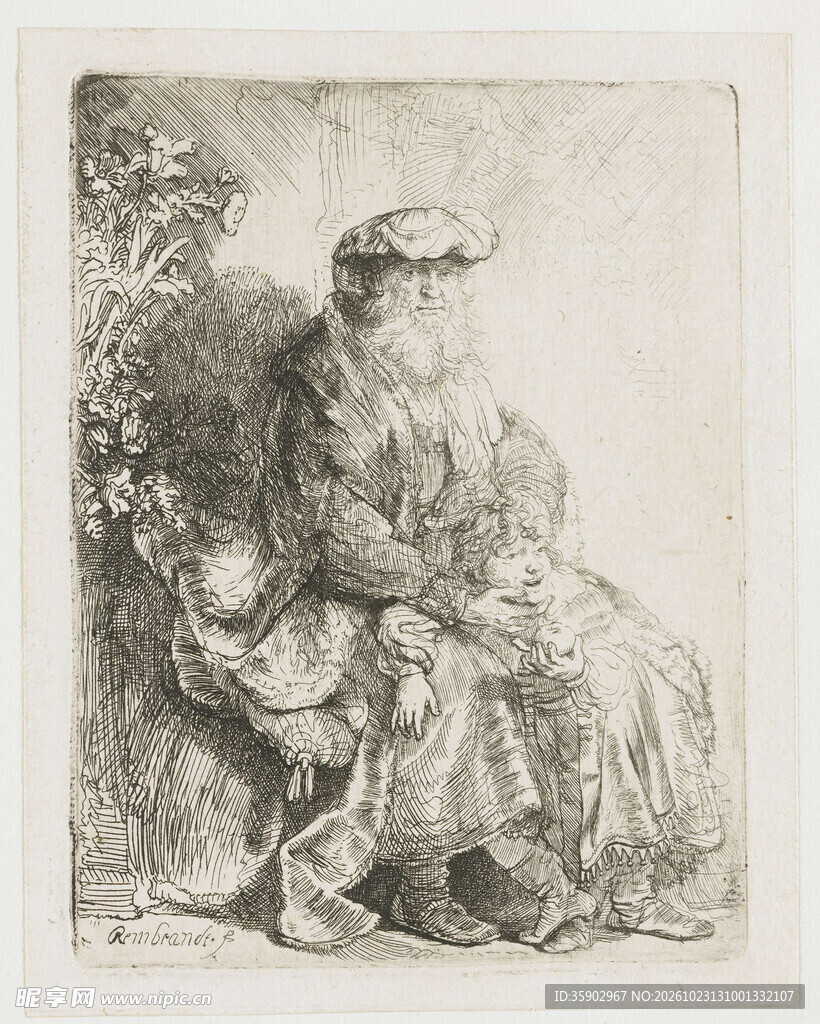 复古人物素描版画