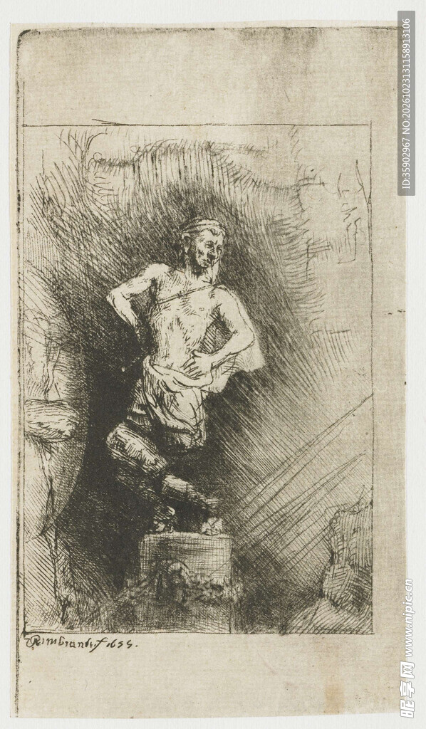 复古人物素描版画