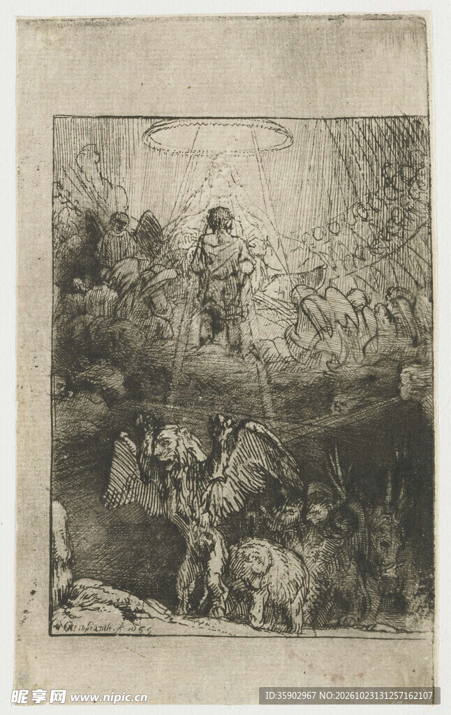 复古林间风景蚀刻版画