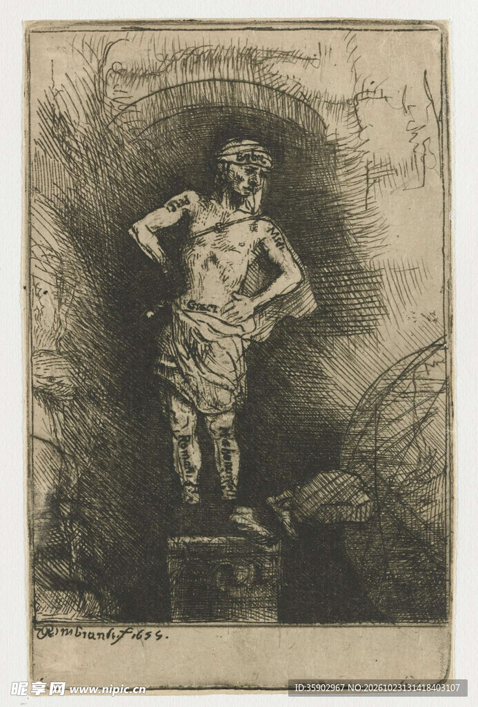 古典男性雕像素描版画