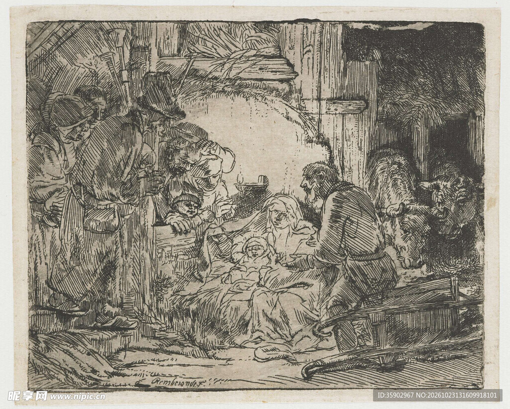 复古黑白人物场景版画