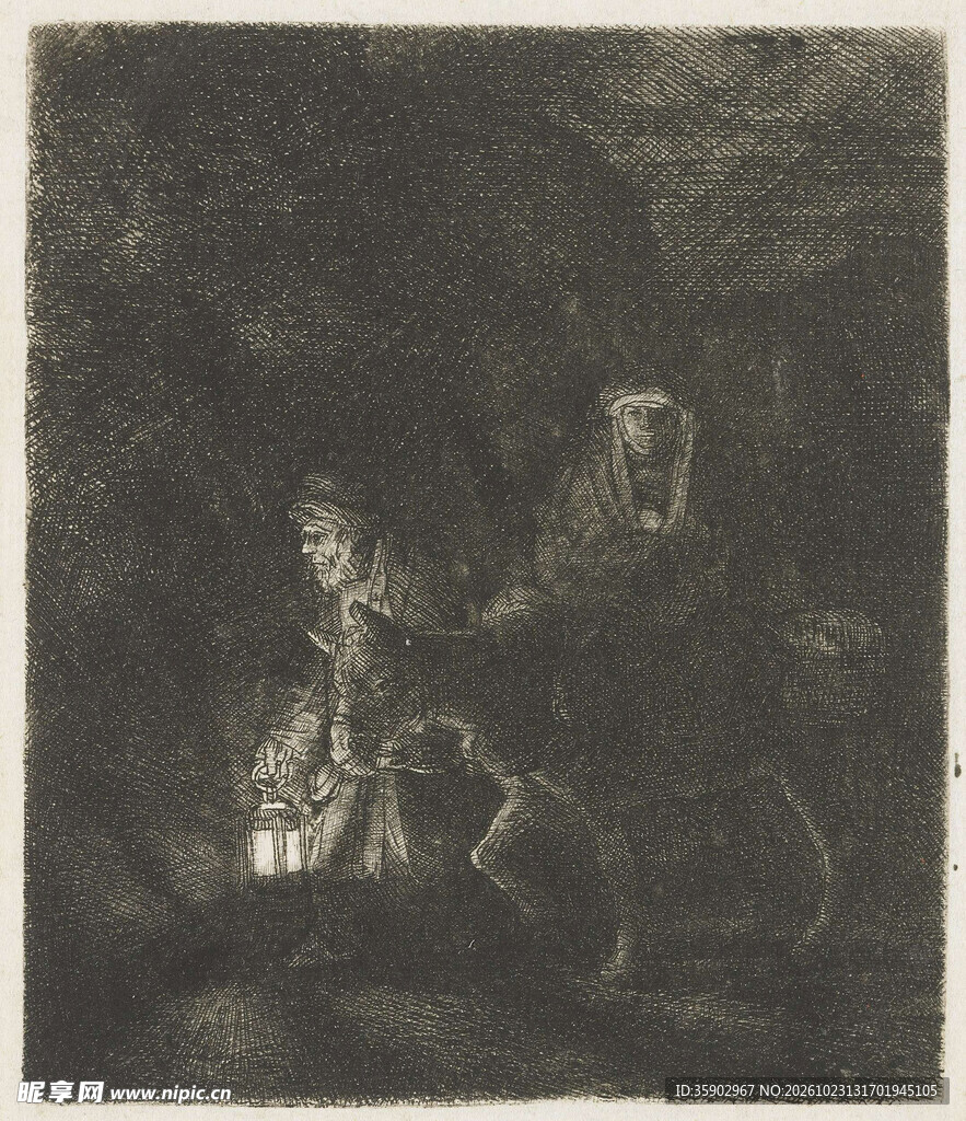 复古暗调人物版画