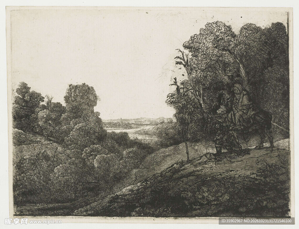 复古郊野风景版画