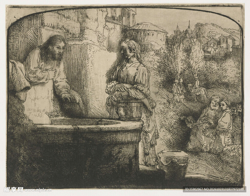 复古室内人物版画