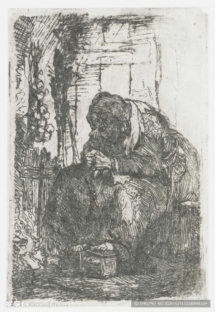 窗边复古人物版画