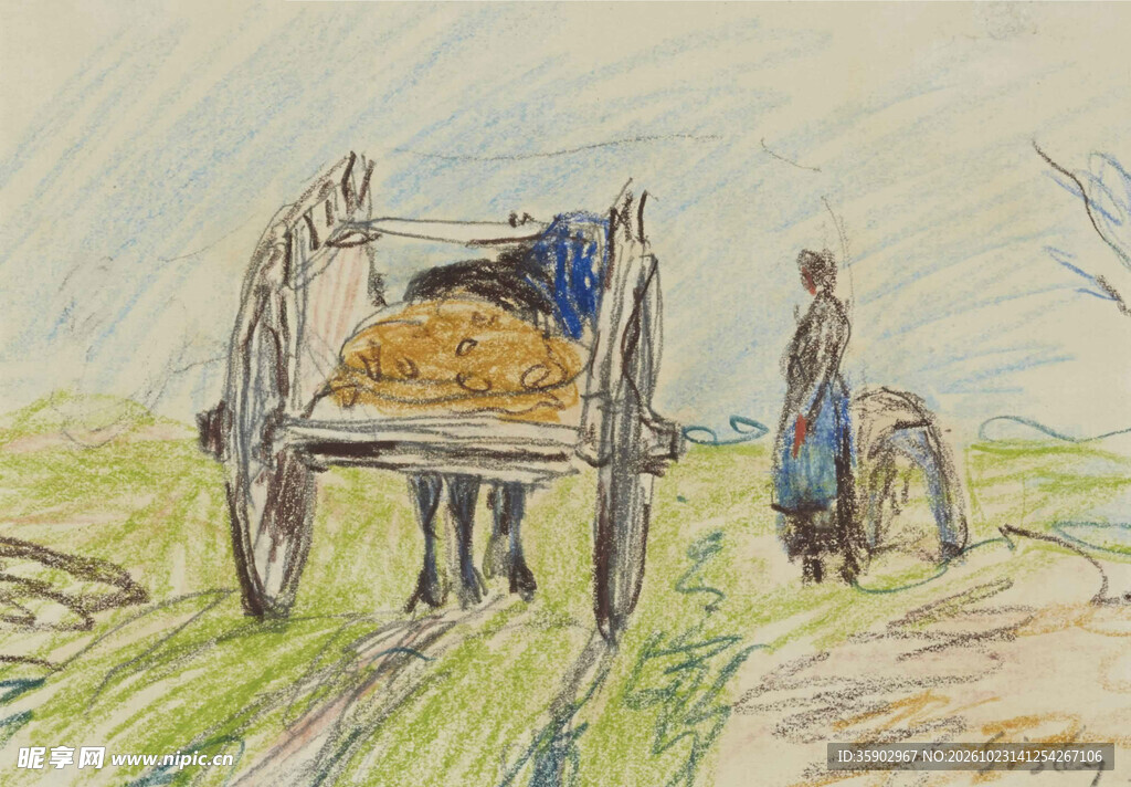 乡野运粮马车劳作图景
