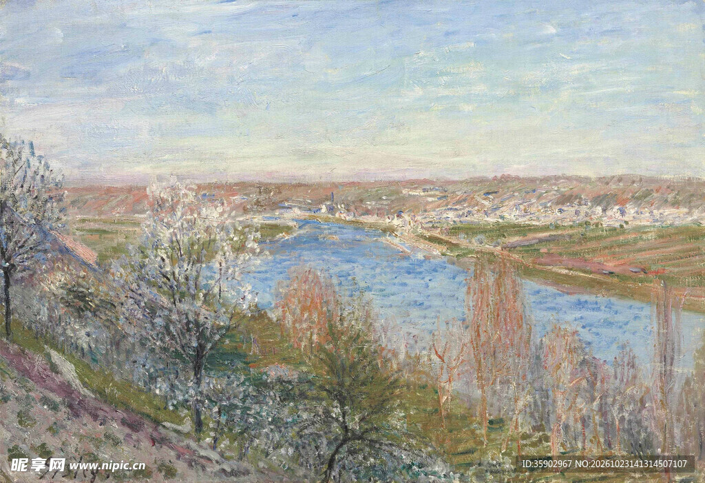 河畔郊野印象风景油画