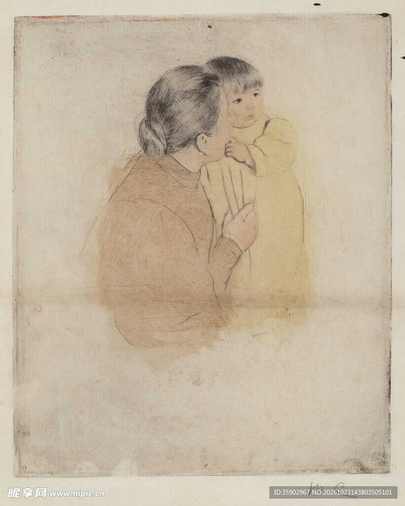 淡彩女子侧身肖像画