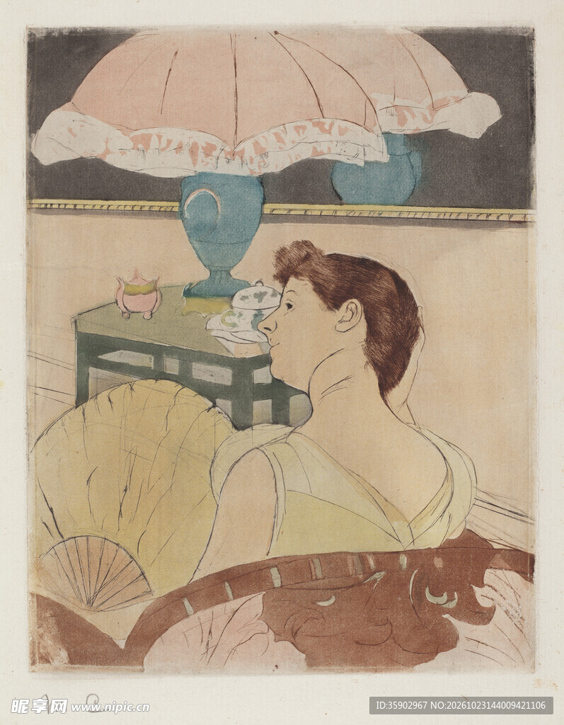复古居家女子版画