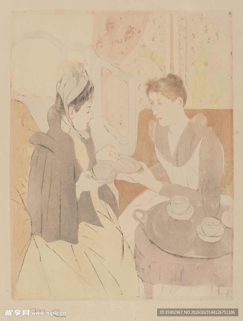 复古双人居家版画