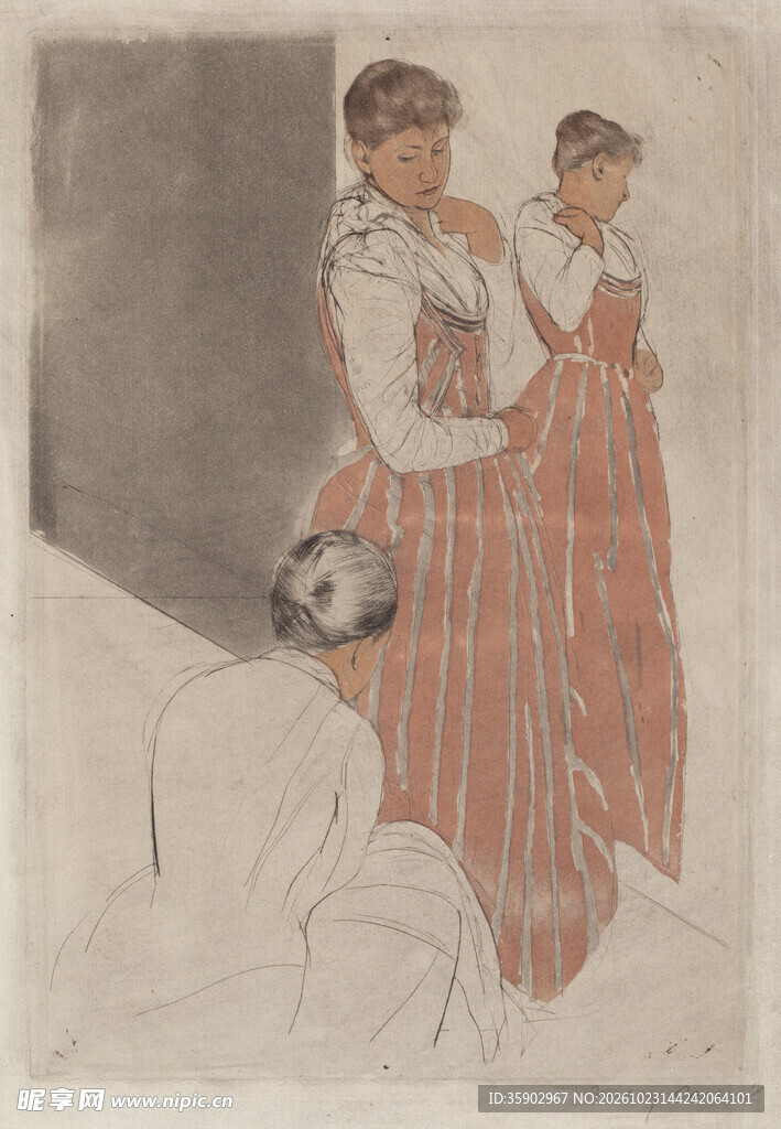 复古民俗女性人物版画