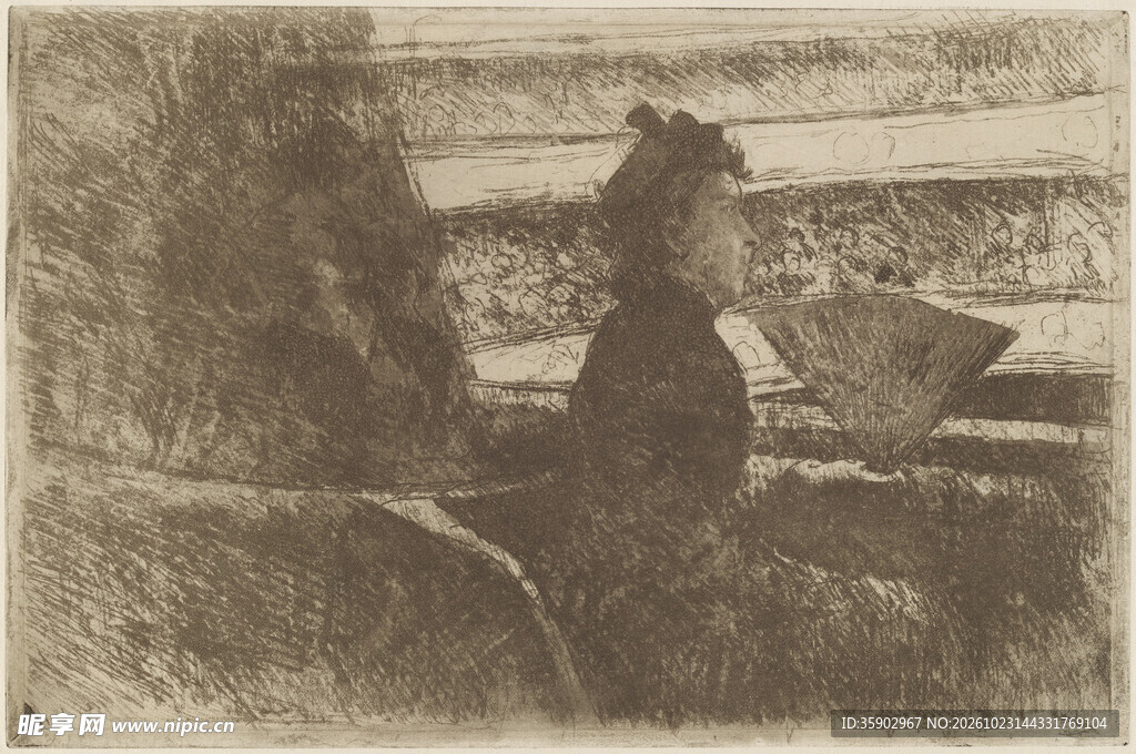 河畔女子复古版画