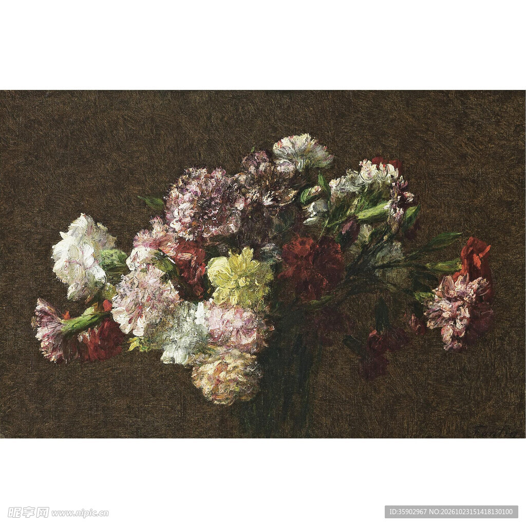 暗调花卉静物油画