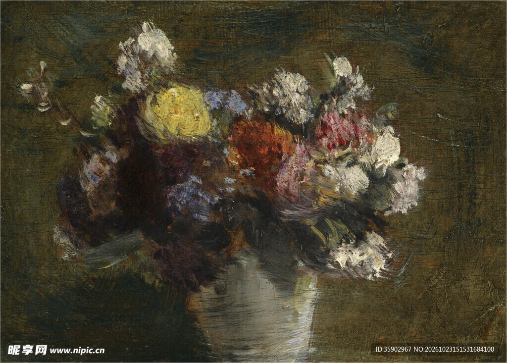 瓶中花卉静物油画