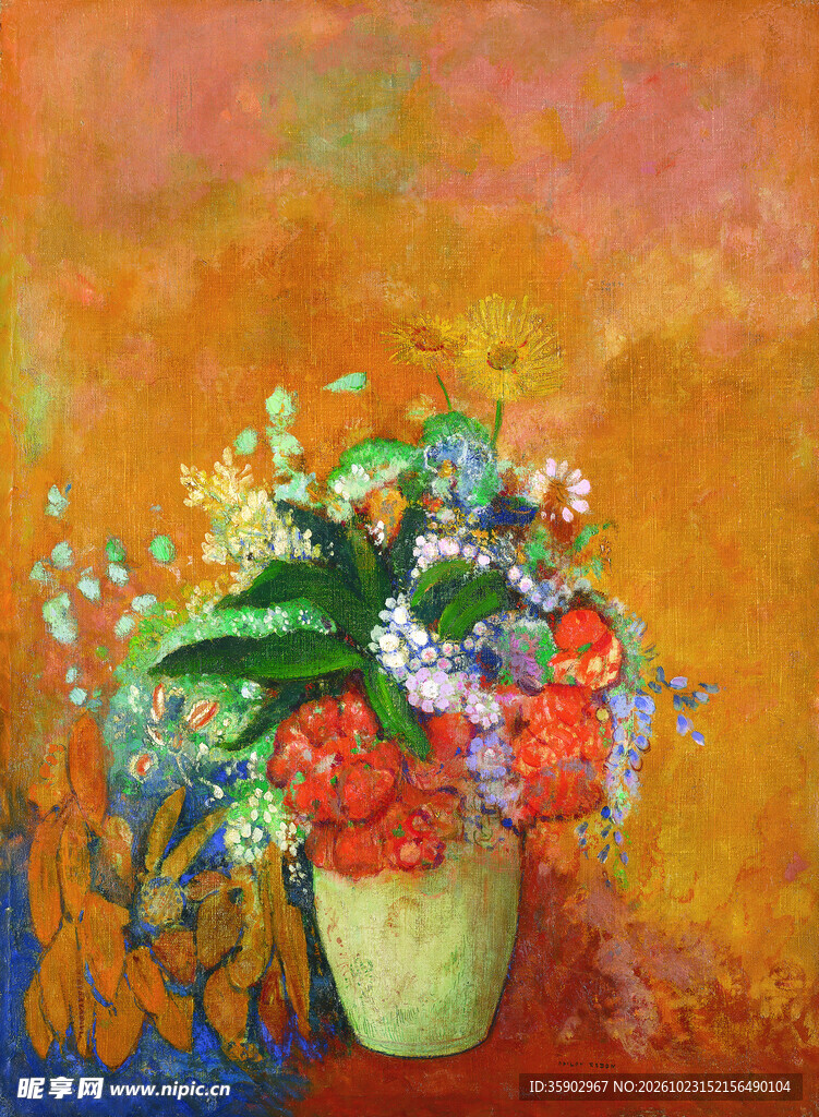 瓶中花卉静物油画