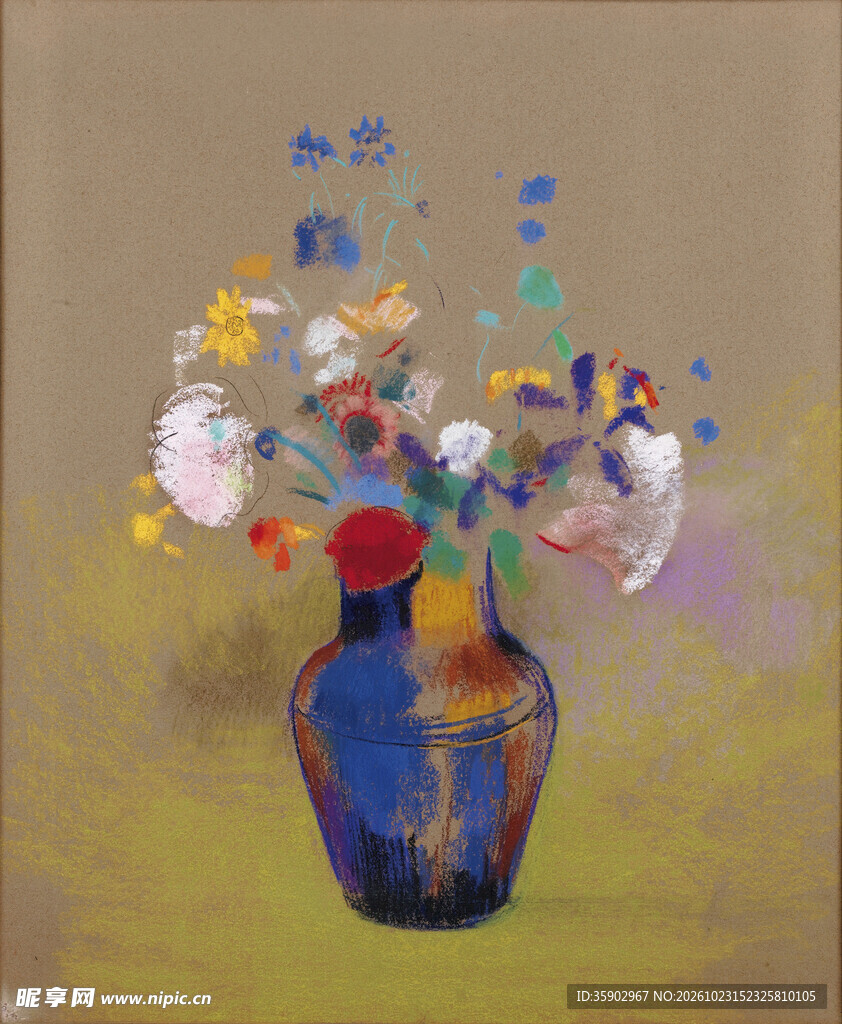 蓝瓶花卉静物油画