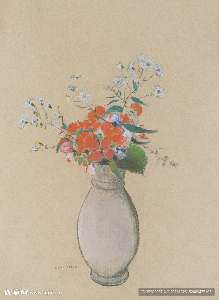 中式瓶花静物工笔画