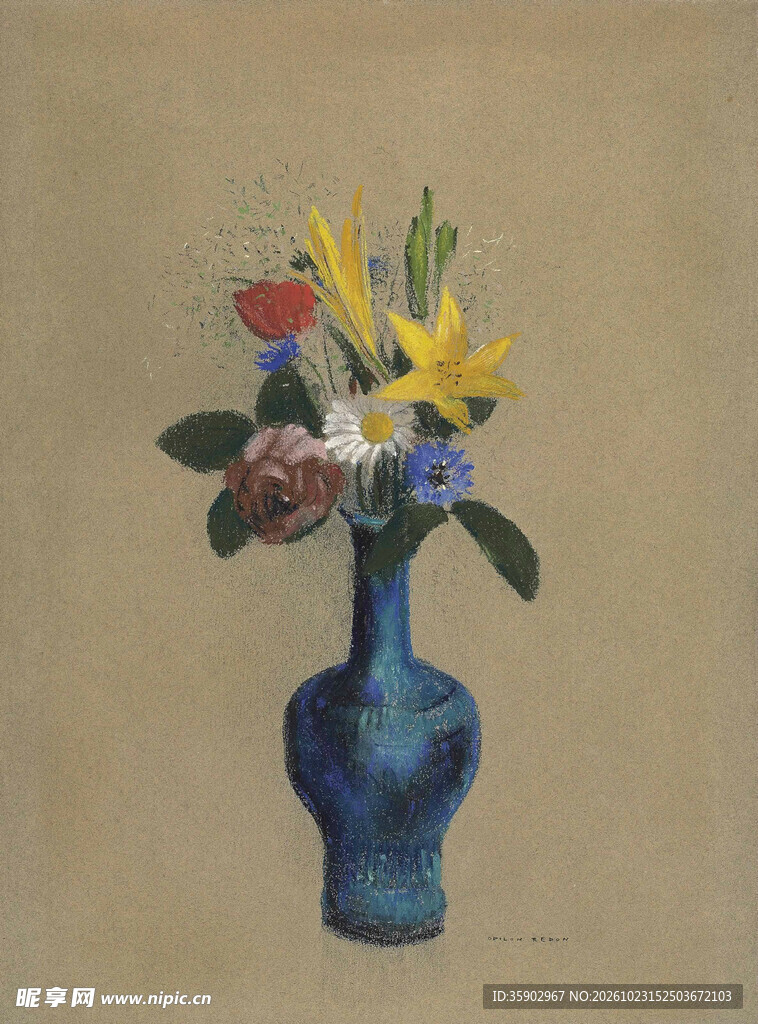 蓝瓶插花静物