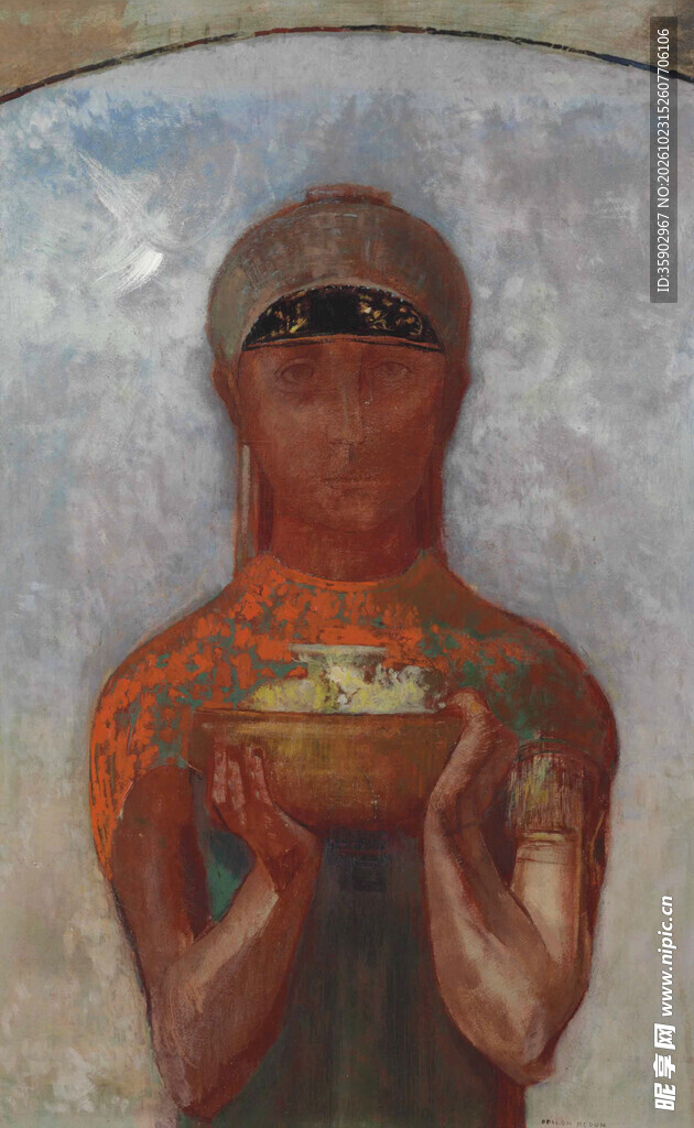 古代捧碗人物壁画