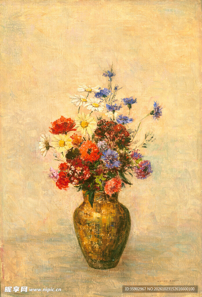 复古瓶花静物油画