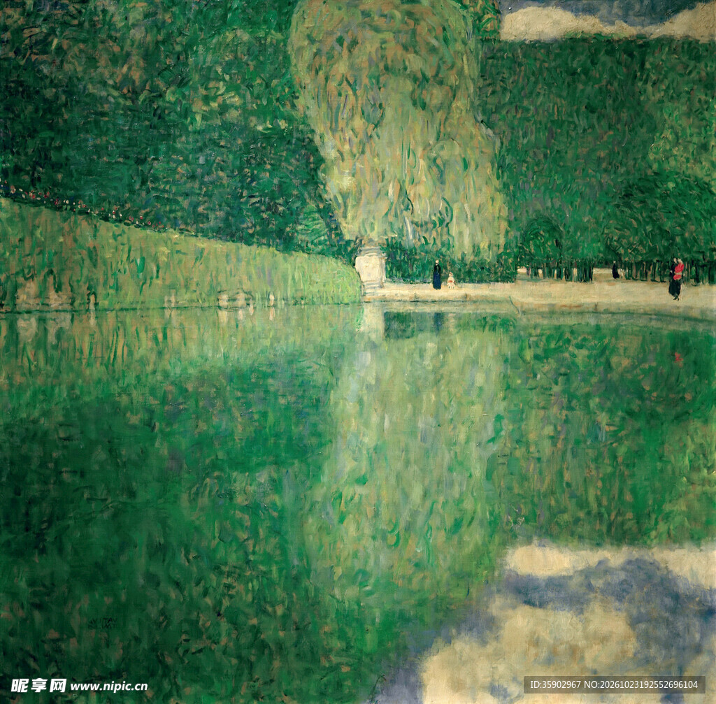 湖畔春日风景油画