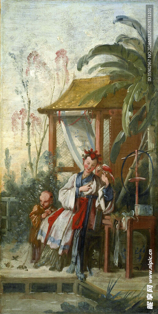 复古户外人物风景油画