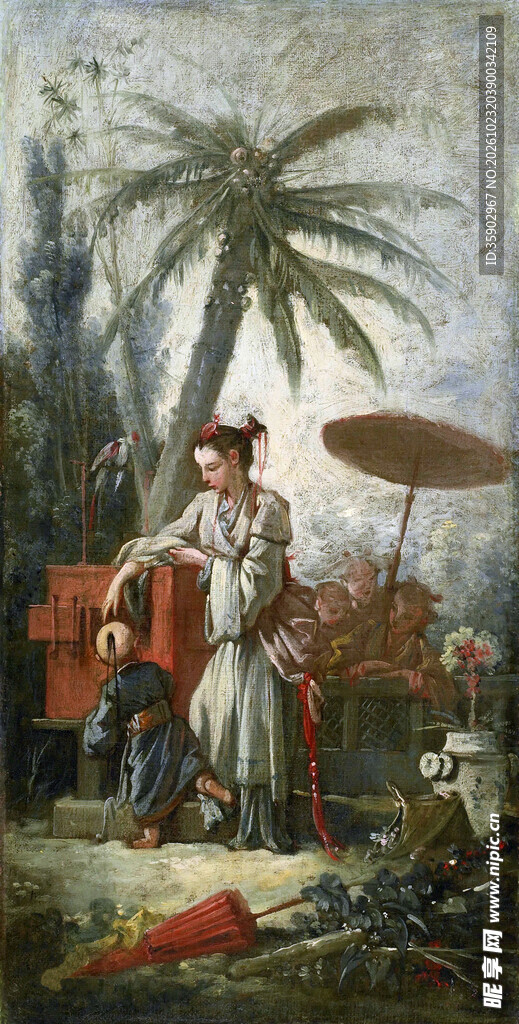 椰林古典人物风景油画