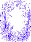 蓝色手绘花卉装饰边框