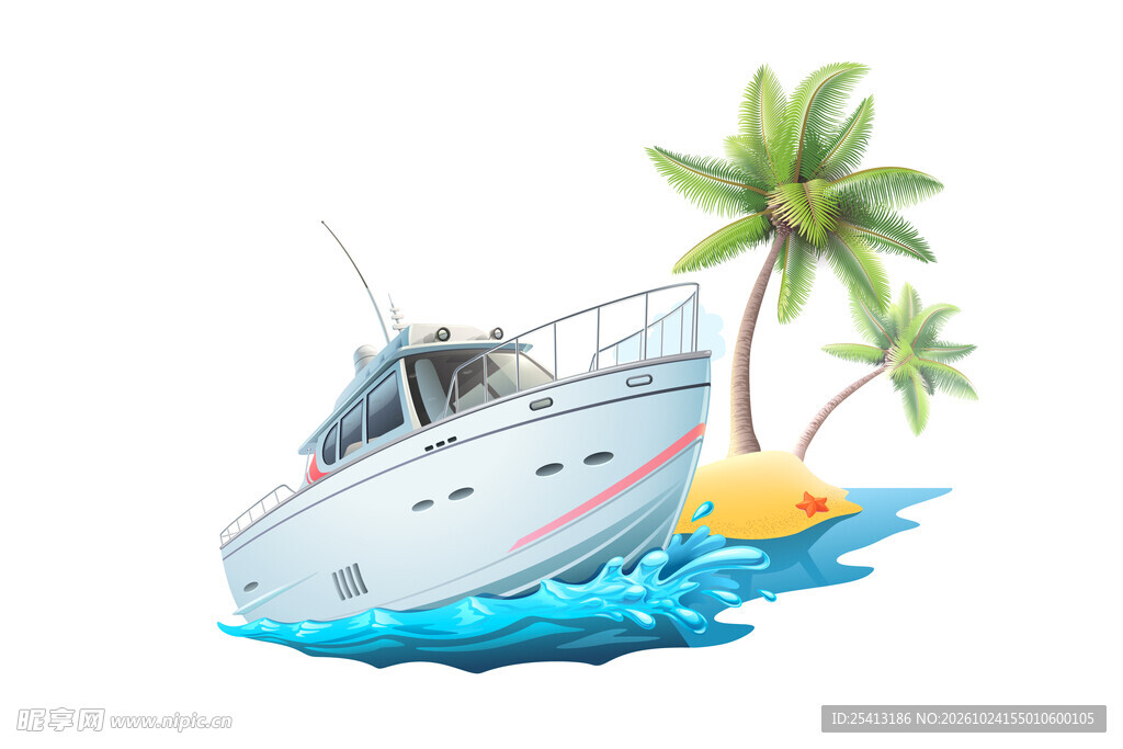 热带海岛游艇插画