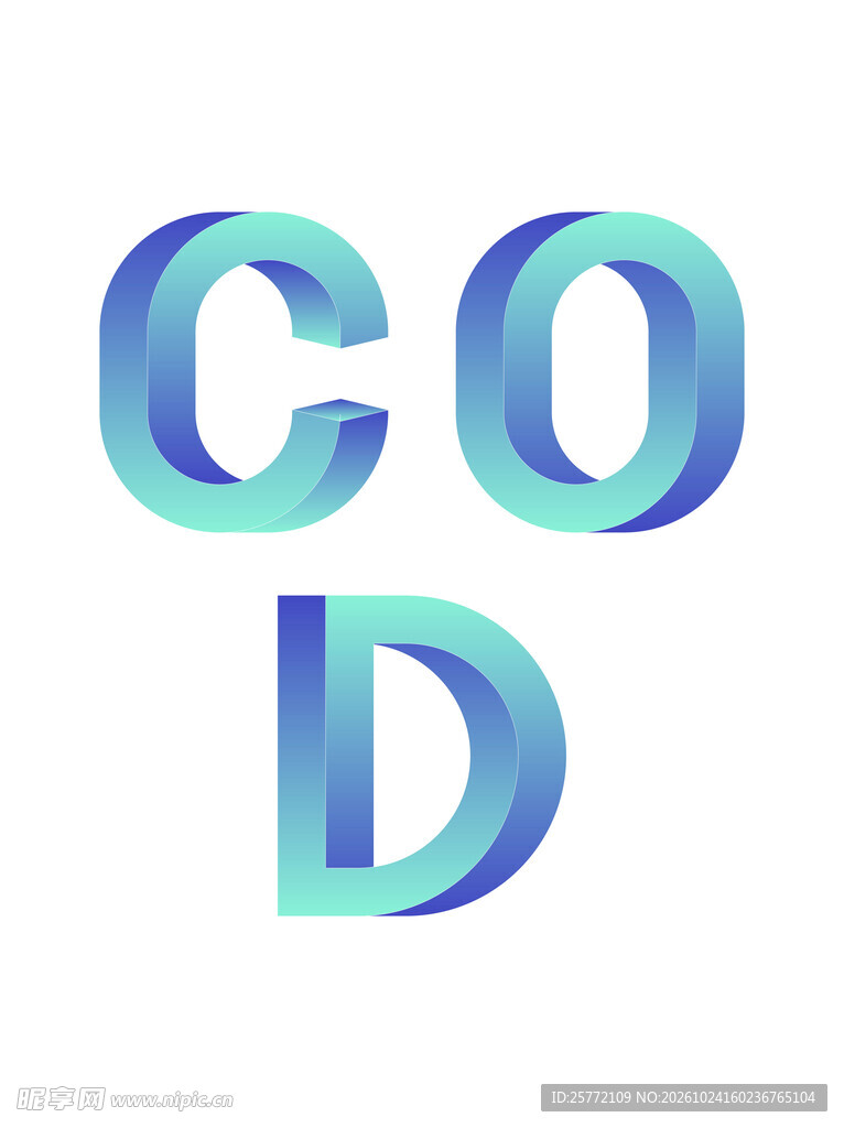 蓝绿渐变立体COD字母