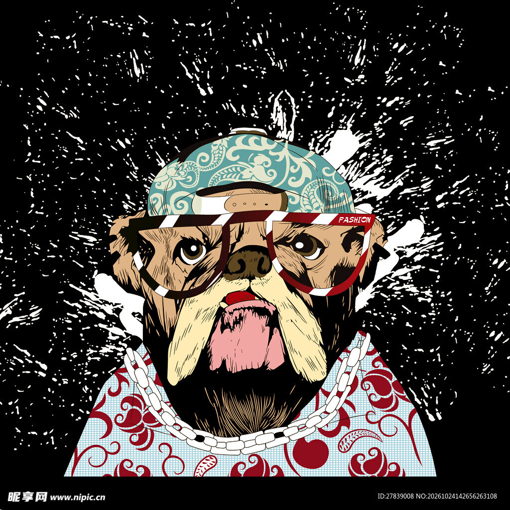 潮酷拟人巴哥犬插画