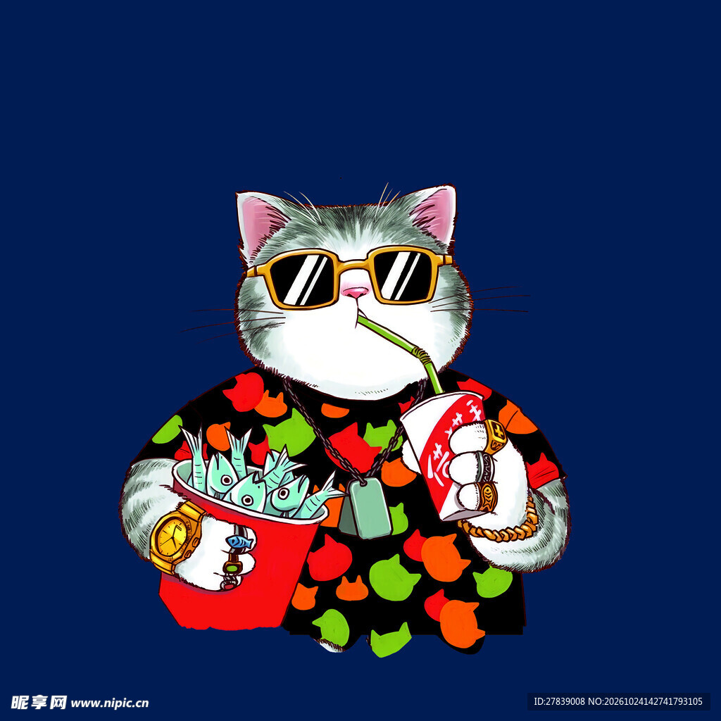 潮酷墨镜猫咪插画